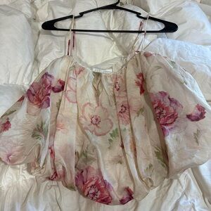 H&M Cream Floral Off-Shoulder Camisole with Pink Blooms
